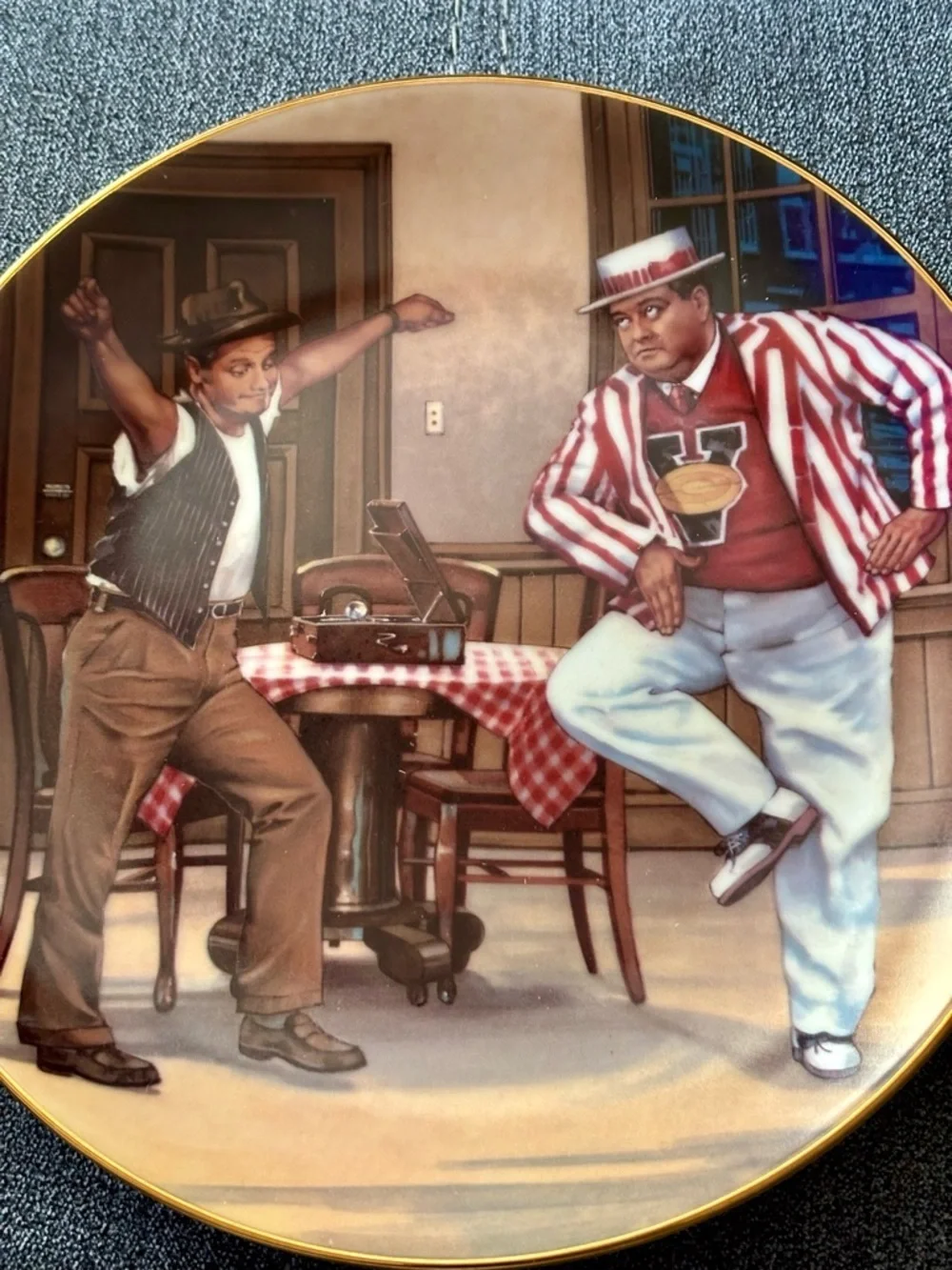 Decorative Vintage-Style Dancing Men Collector Plate in Red and White